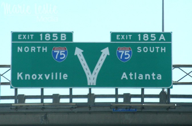 highway sign, knoxville, atlanta, road trip, I75