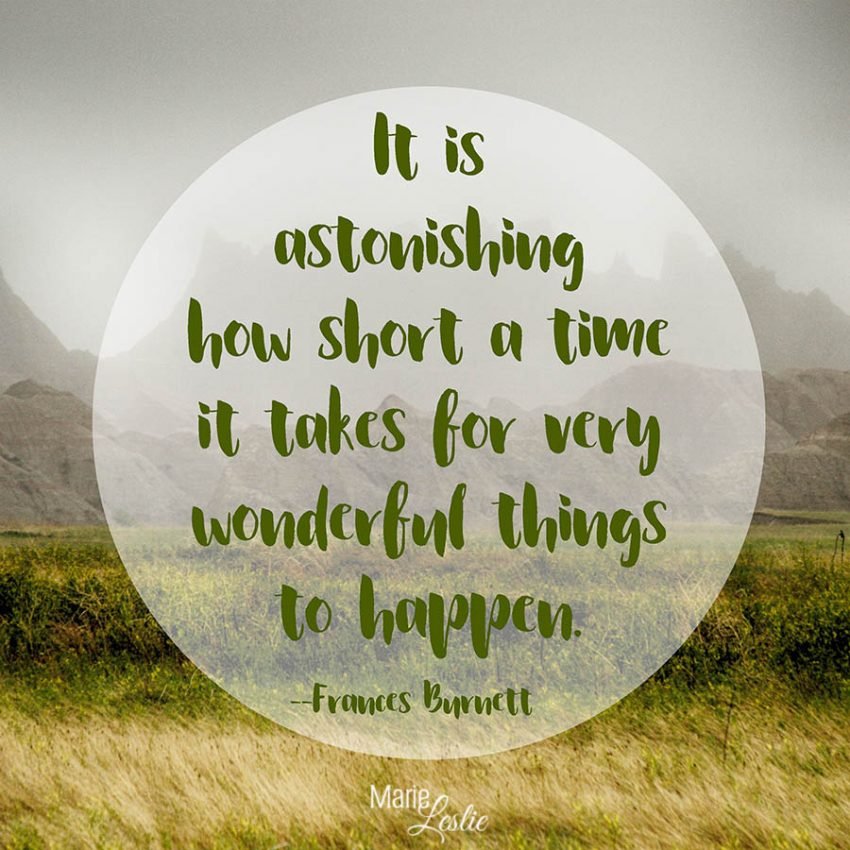 It is astonishing how short a time it takes for very wonderful things to happen. --Frances Burnett
