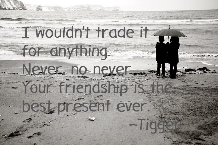 I wouldn’t trade it for anything. Never, no never. Your friendship is the best present ever. –Tigger