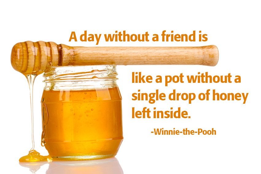 A day without a friend is like a pot without a single drop of honey left inside. Winnie-the-Pooh