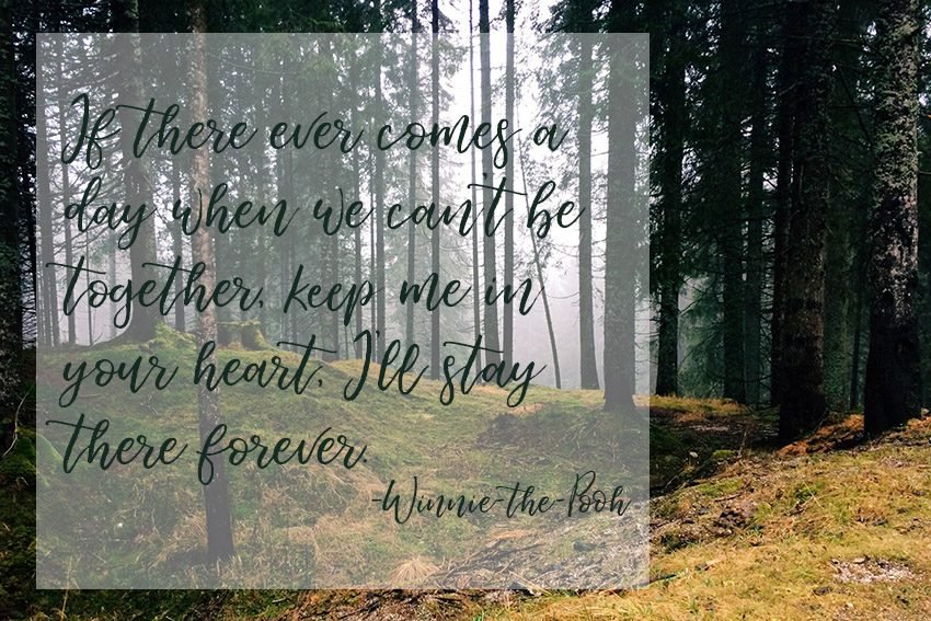 If there ever comes a day when we can’t be together, keep me in your heart, I’ll stay there forever. —Winnie-the-Pooh