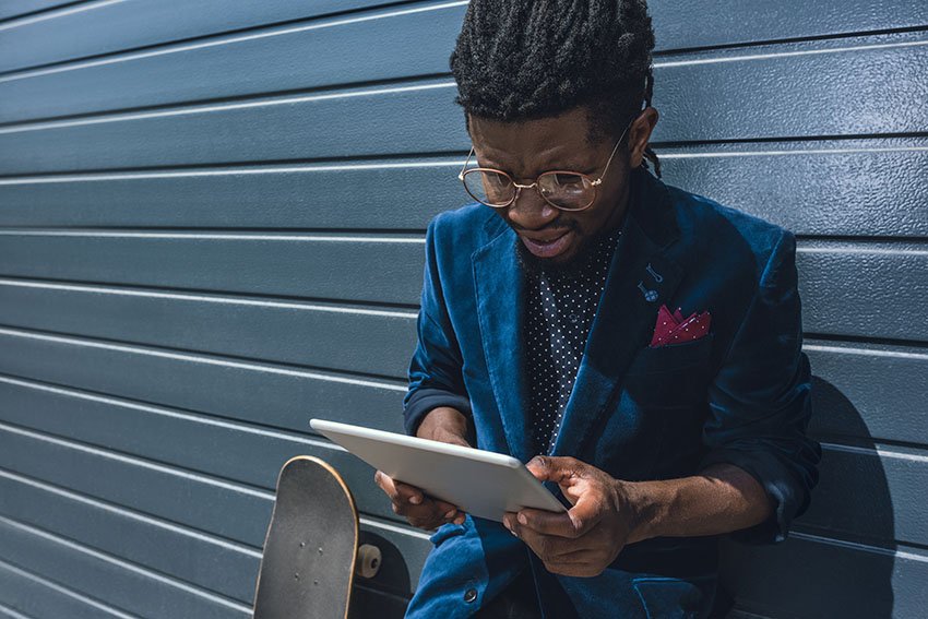 person managing their email on device